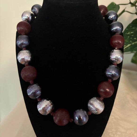 Jewelry - Beautiful Wine, Grey and Silver Color Beaded Necklace - 21"